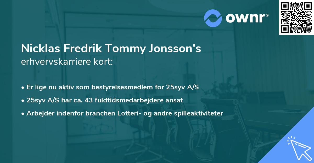 Nicklas Fredrik Tommy Jonsson's erhvervskarriere kort