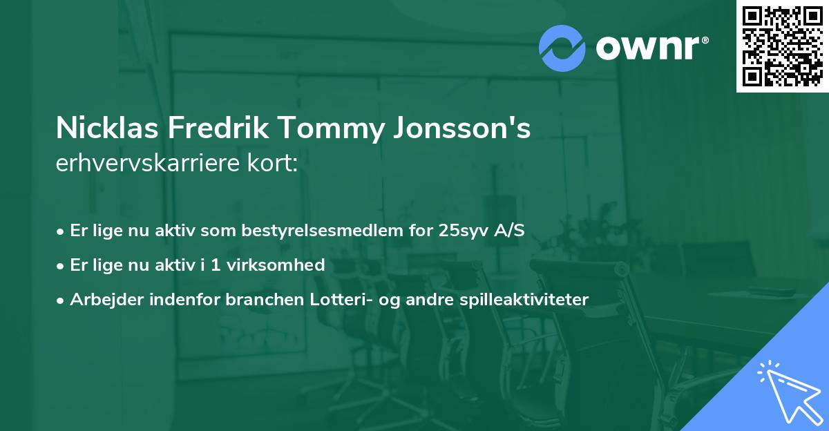 Nicklas Fredrik Tommy Jonsson's erhvervskarriere kort