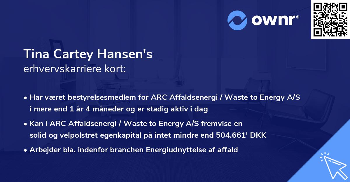 Tina Cartey Hansen's erhvervskarriere kort