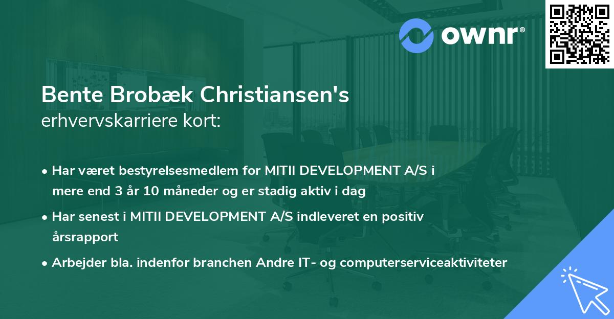 Bente Brobæk Christiansen's erhvervskarriere kort