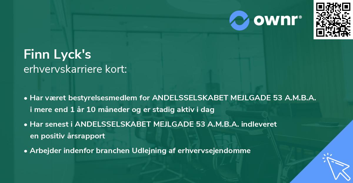 Finn Lyck's erhvervskarriere kort