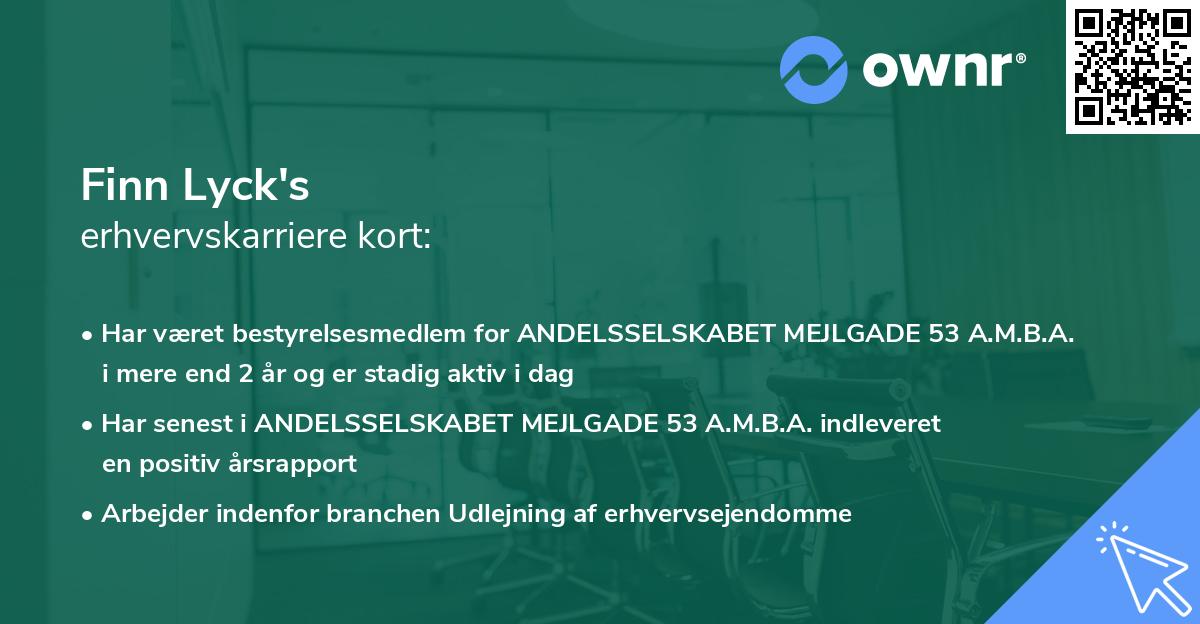 Finn Lyck's erhvervskarriere kort