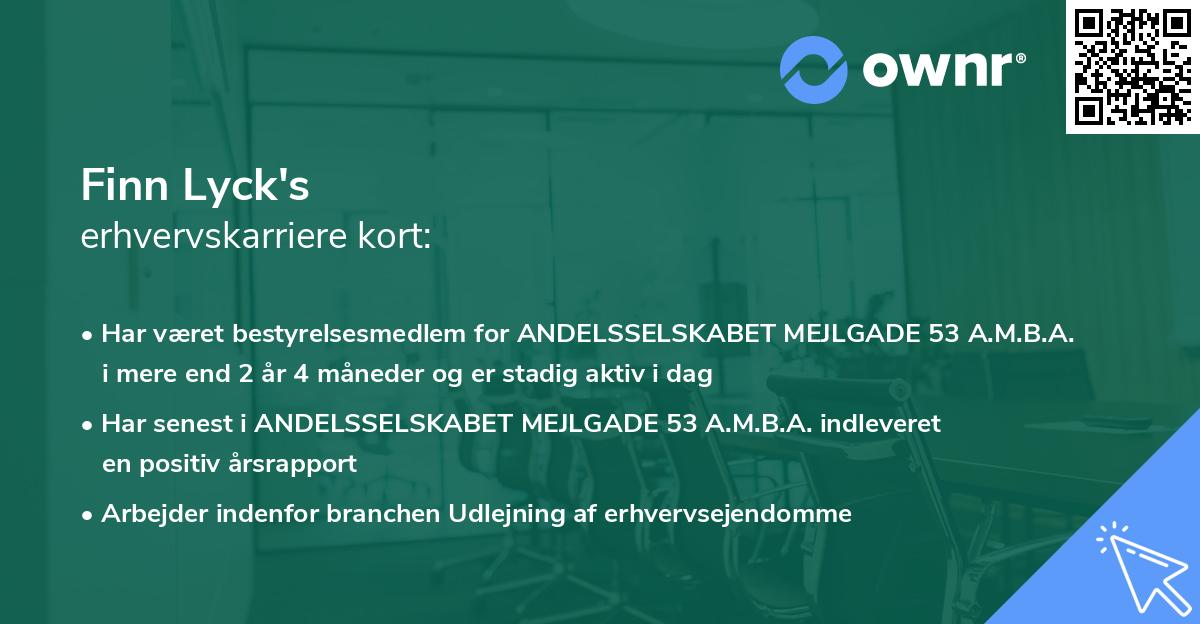 Finn Lyck's erhvervskarriere kort