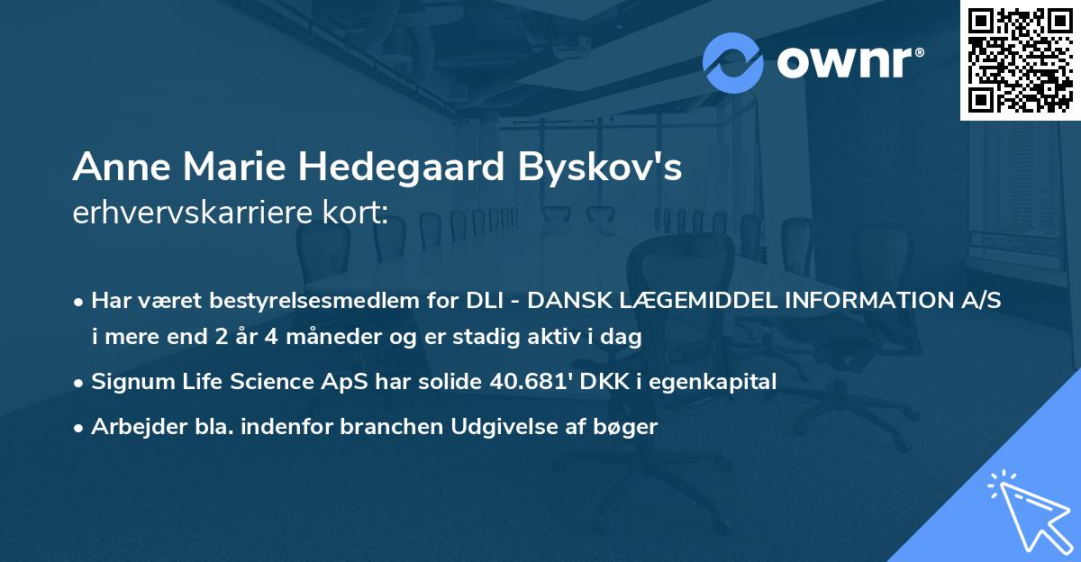 Anne Marie Hedegaard Byskov's erhvervskarriere kort