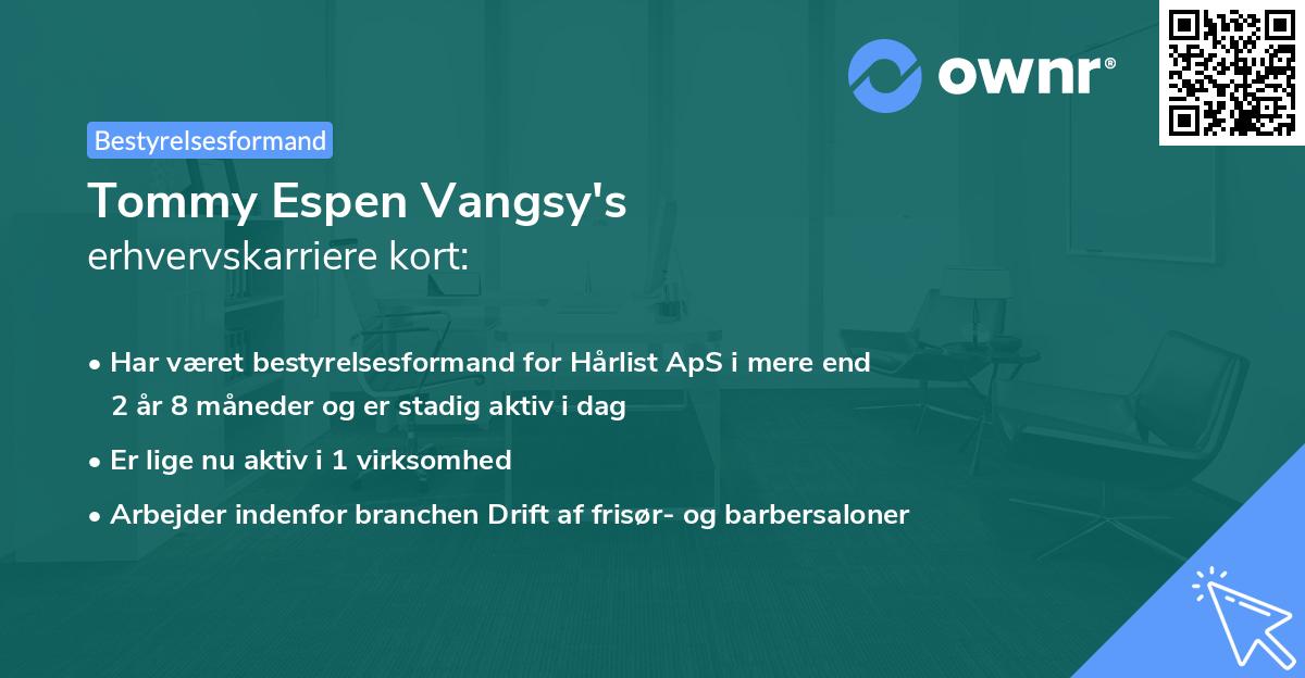Tommy Espen Vangsy's erhvervskarriere kort