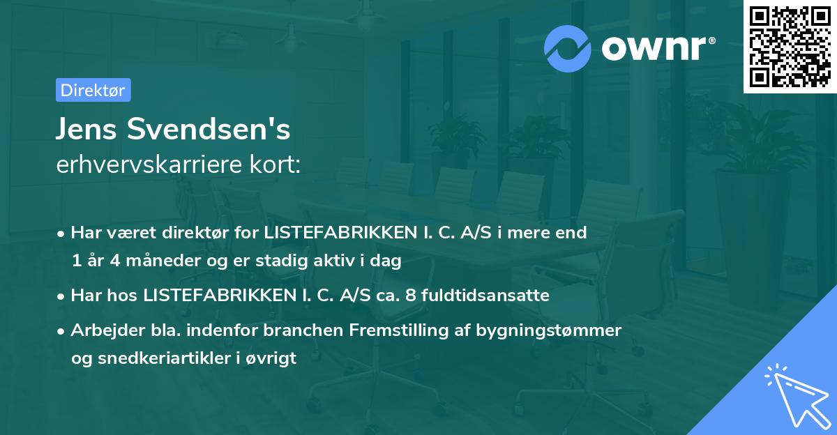 Jens Svendsen's erhvervskarriere kort