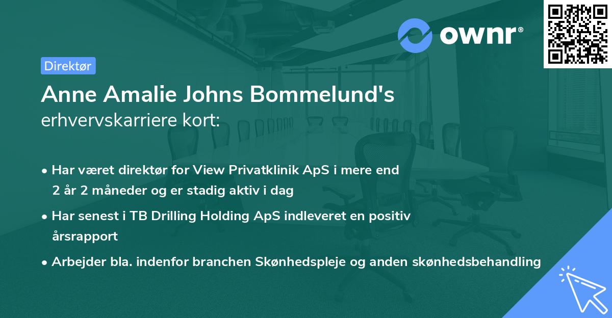 Anne Amalie Johns Bommelund's erhvervskarriere kort