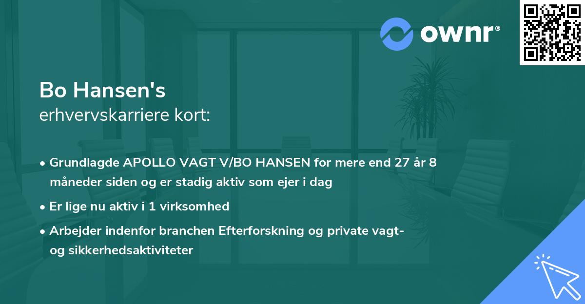 Bo Hansen's erhvervskarriere kort