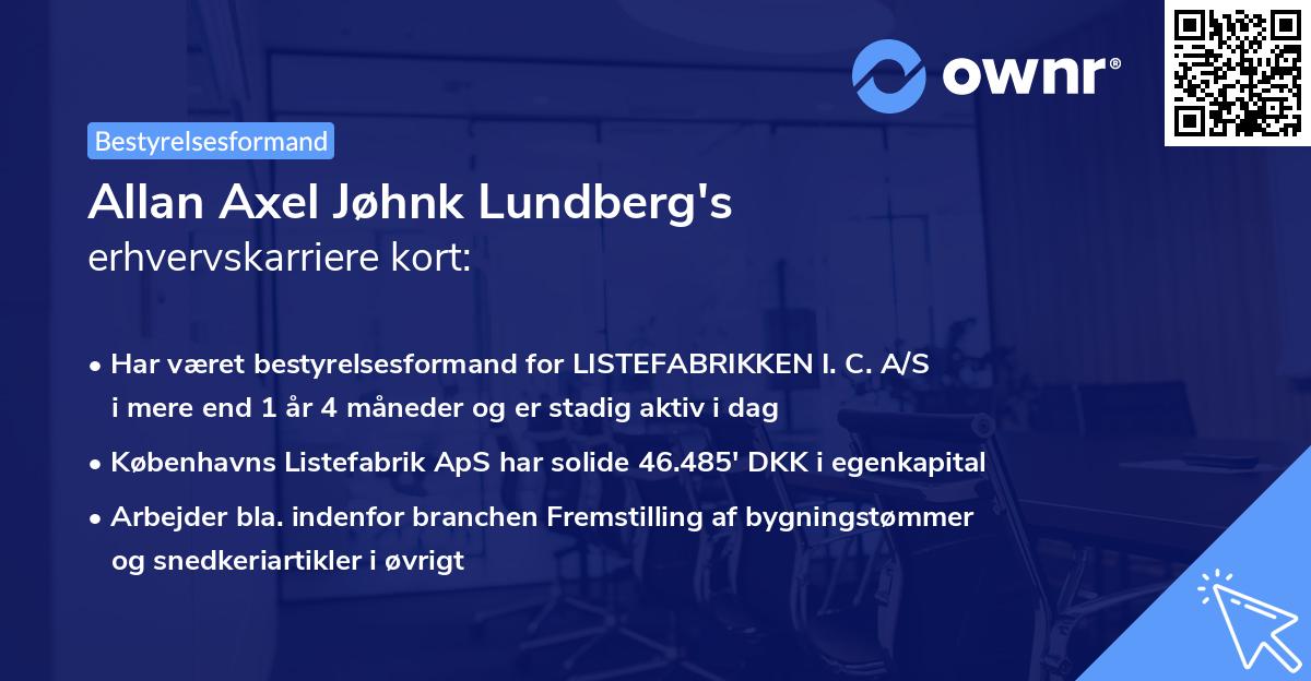 Allan Axel Jøhnk Lundberg's erhvervskarriere kort