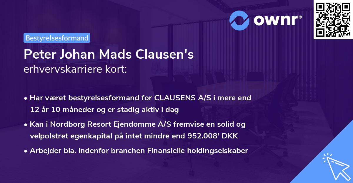 Peter Johan Mads Clausen's erhvervskarriere kort