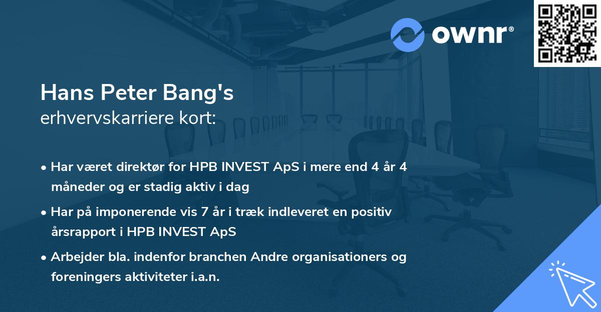 Hans Peter Bang's erhvervskarriere kort