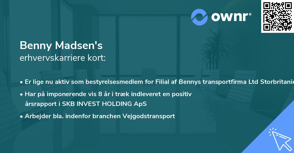 Benny Madsen's erhvervskarriere kort