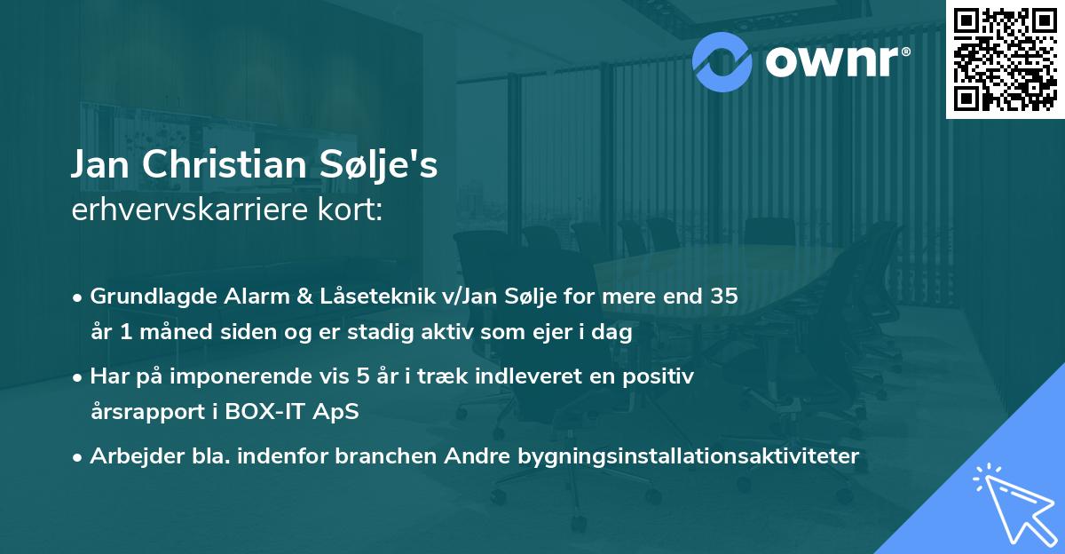 Jan Christian Sølje's erhvervskarriere kort