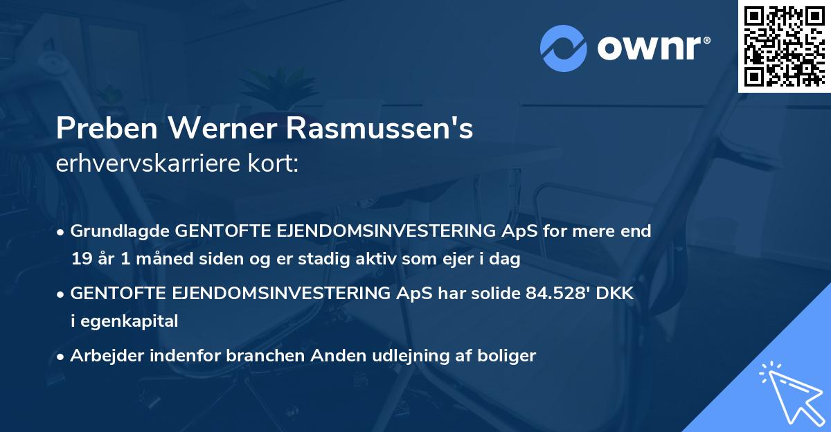 Preben Werner Rasmussen's erhvervskarriere kort