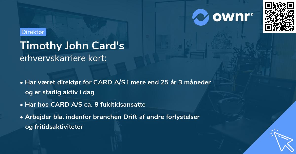 Timothy John Card's erhvervskarriere kort