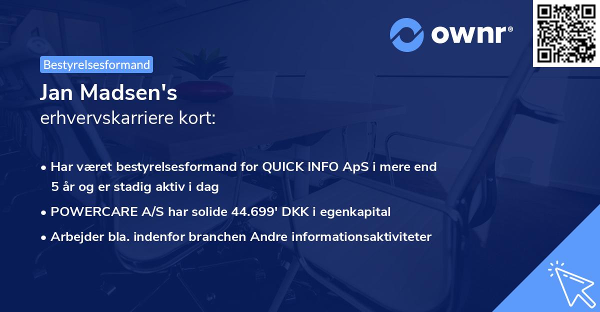 Jan Madsen's erhvervskarriere kort