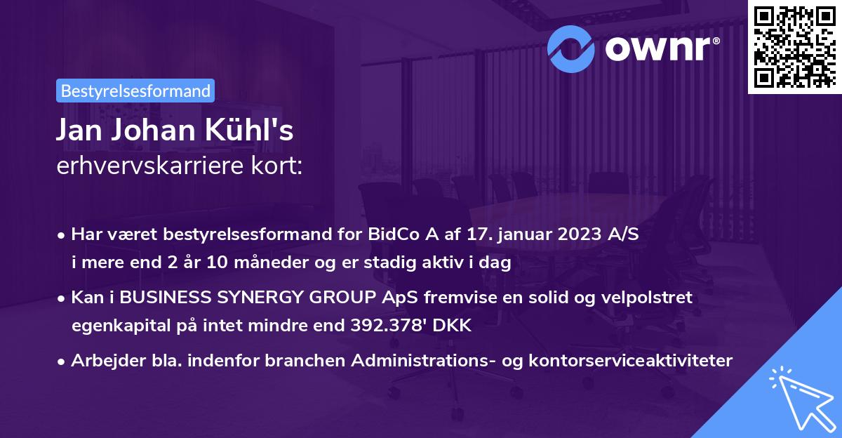 Jan Johan Kühl's erhvervskarriere kort