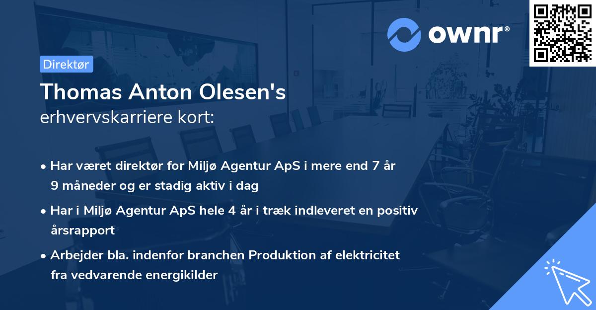 Thomas Anton Olesen's erhvervskarriere kort
