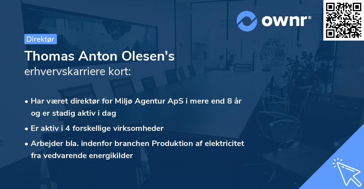 Thomas Anton Olesen's erhvervskarriere kort
