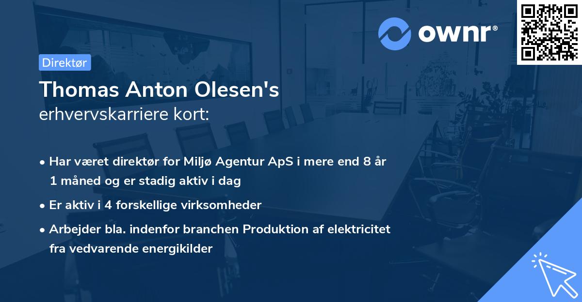 Thomas Anton Olesen's erhvervskarriere kort