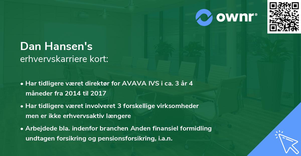 Dan Hansen's erhvervskarriere kort