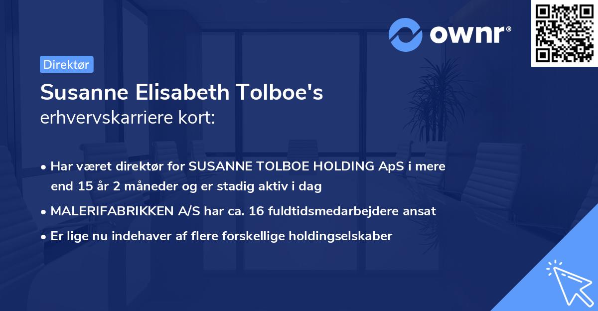 Susanne Elisabeth Tolboe's erhvervskarriere kort