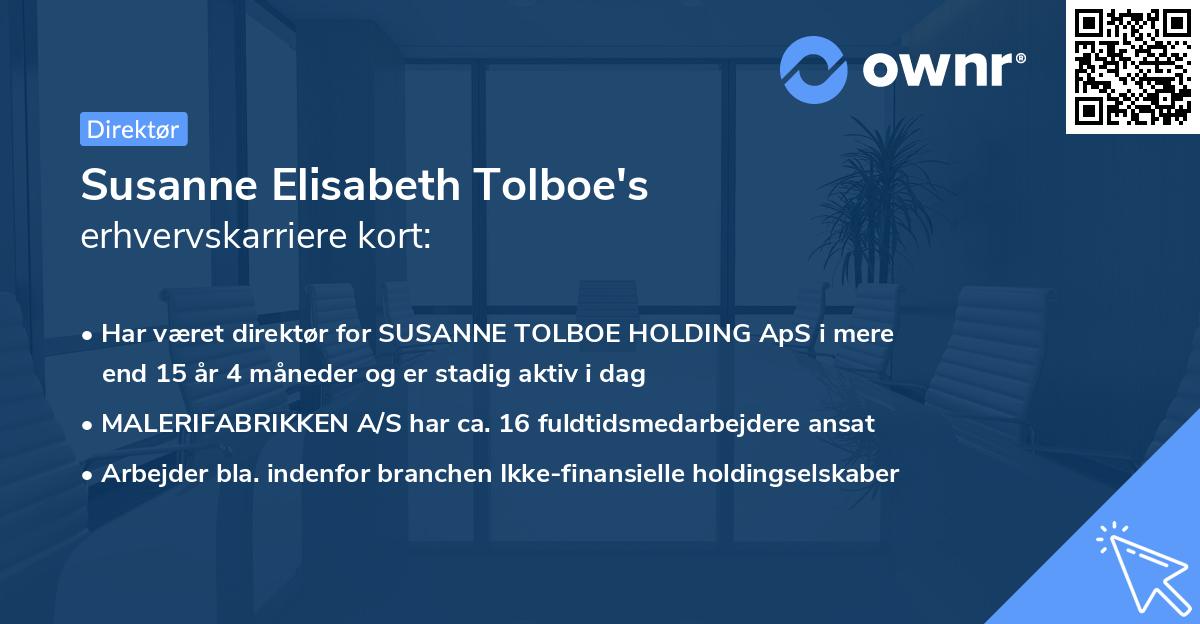 Susanne Elisabeth Tolboe's erhvervskarriere kort