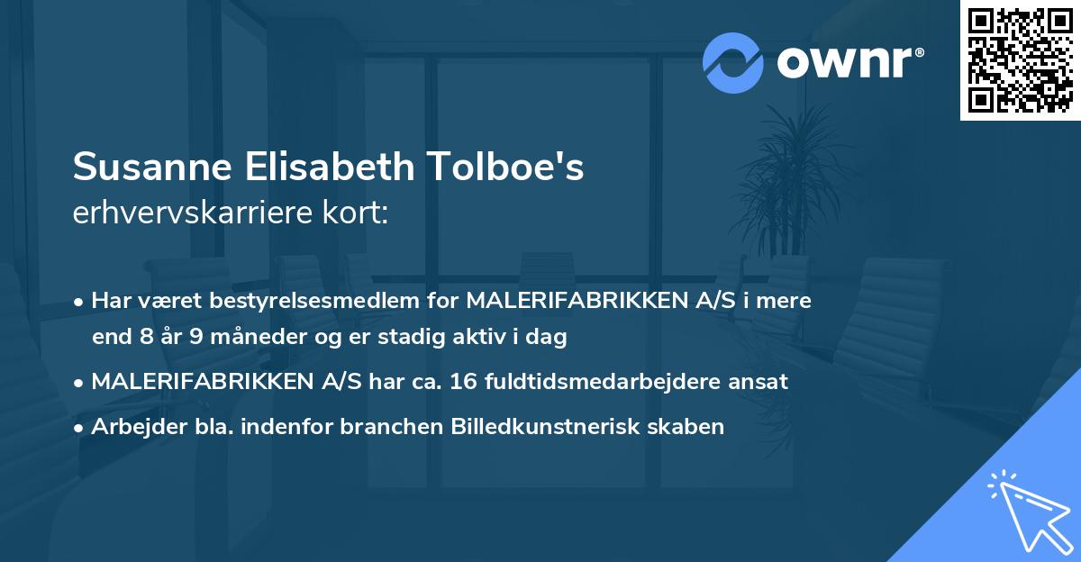 Susanne Elisabeth Tolboe's erhvervskarriere kort
