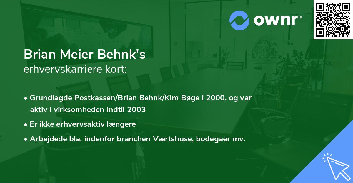 Brian Meier Behnk's erhvervskarriere kort