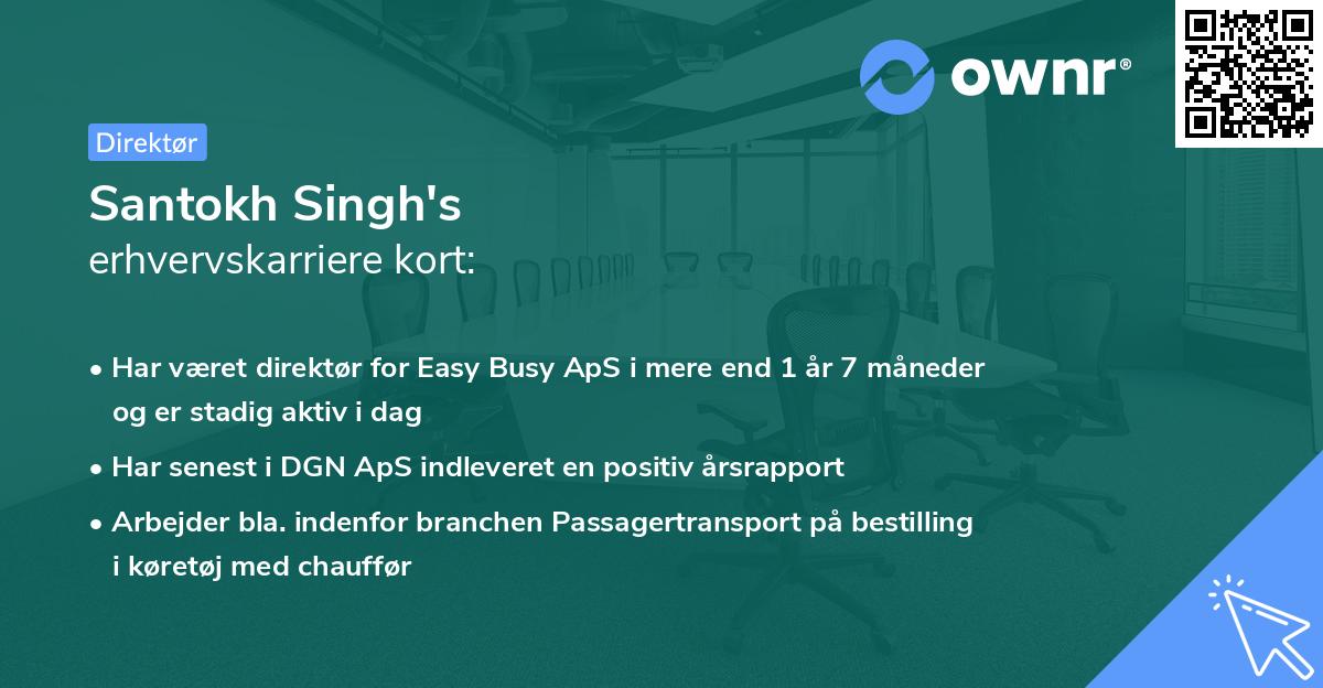 Santokh Singh's erhvervskarriere kort