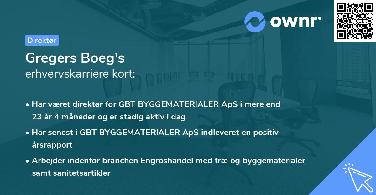 Gregers Boeg's erhvervskarriere kort