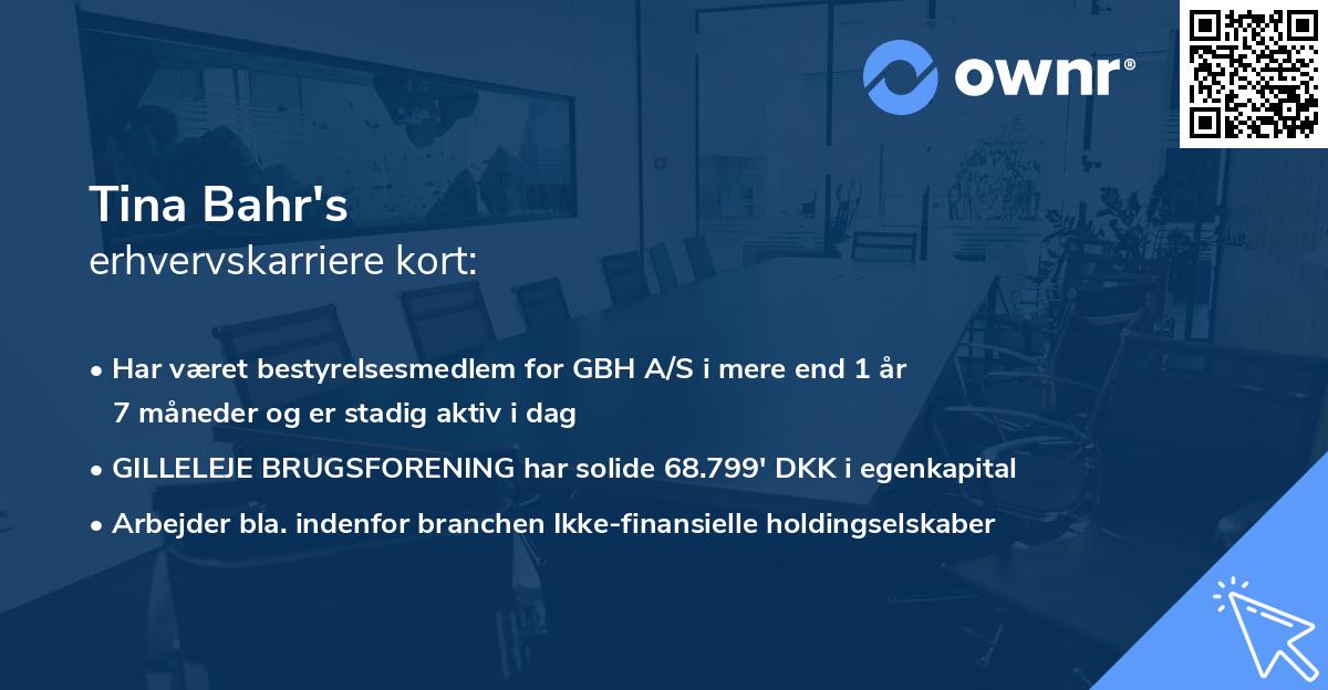 Tina Bahr's erhvervskarriere kort