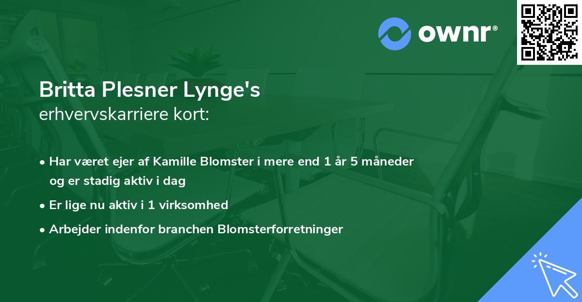 Britta Plesner Lynge's erhvervskarriere kort