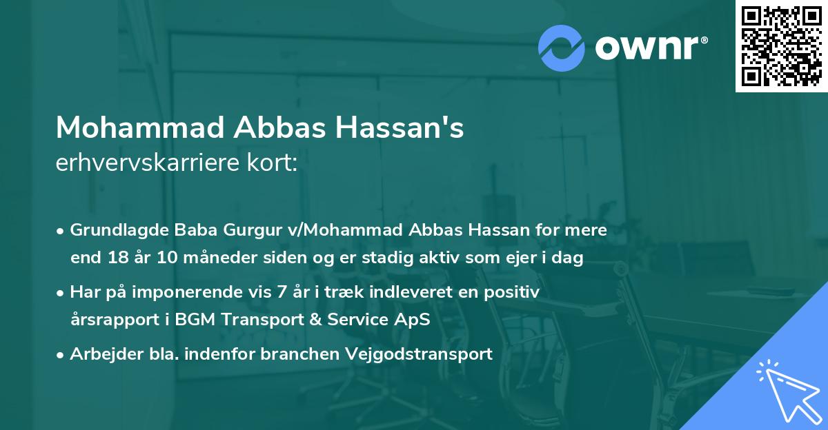 Mohammad Abbas Hassan's erhvervskarriere kort