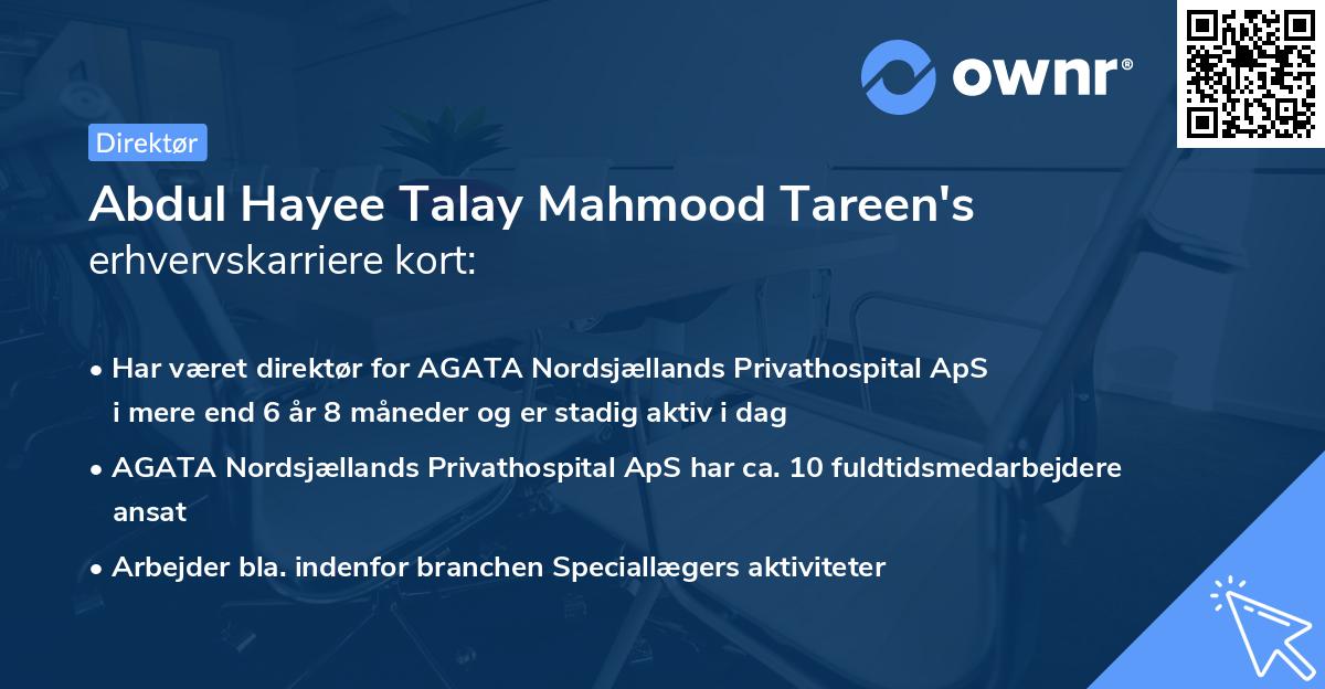 Abdul Hayee Talay Mahmood Tareen's erhvervskarriere kort