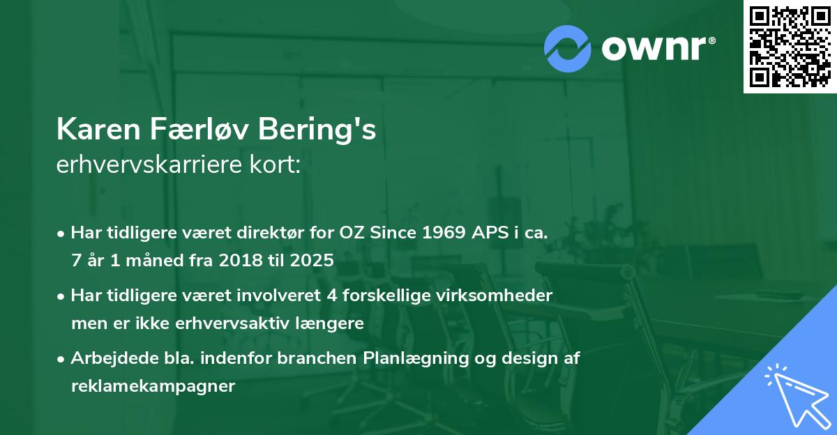 Karen Færløv Bering's erhvervskarriere kort