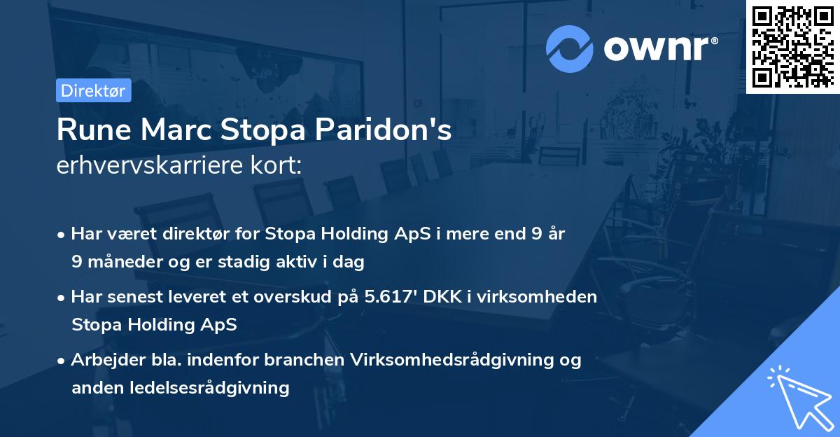 Rune Marc Stopa Paridon's erhvervskarriere kort