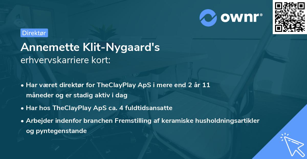 Annemette Klit-Nygaard's erhvervskarriere kort