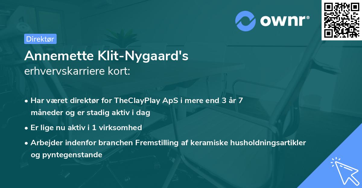 Annemette Klit-Nygaard's erhvervskarriere kort