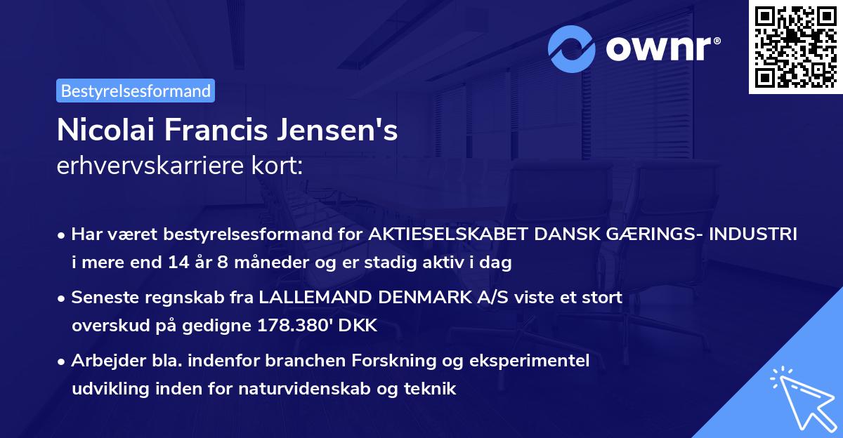 Nicolai Francis Jensen's erhvervskarriere kort