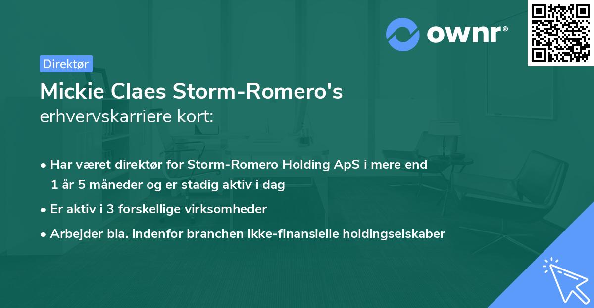 Mickie Claes Storm-Romero's erhvervskarriere kort