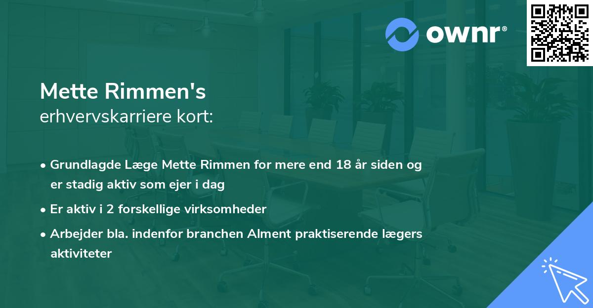 Mette Rimmen's erhvervskarriere kort