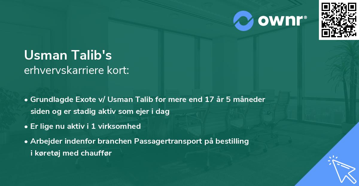 Usman Talib's erhvervskarriere kort