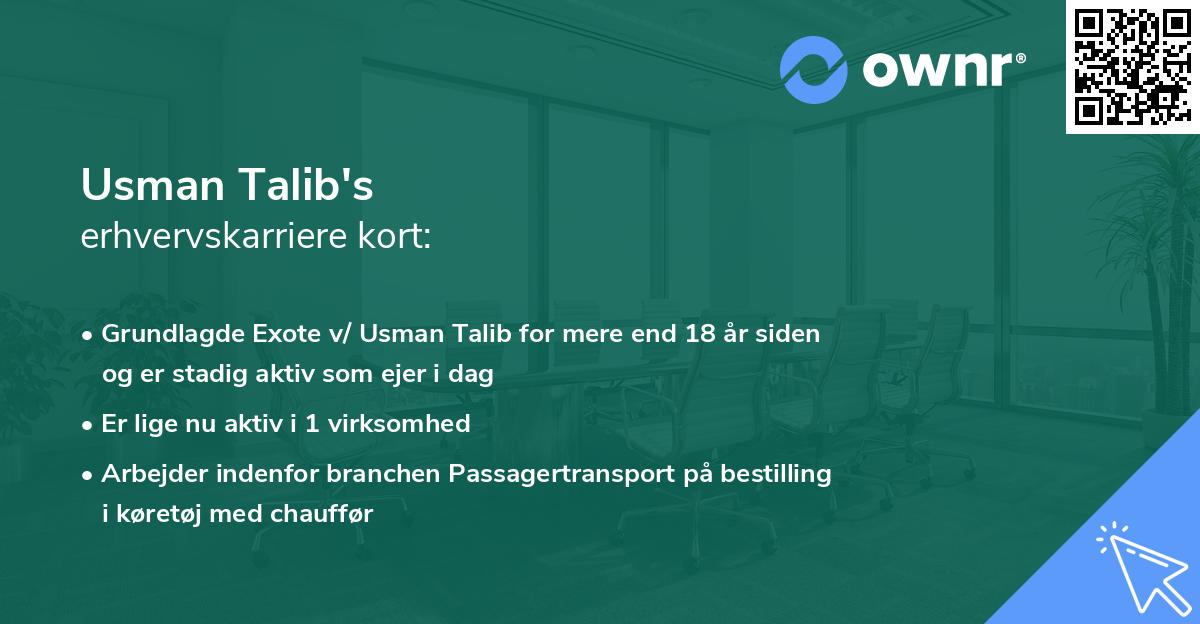 Usman Talib's erhvervskarriere kort