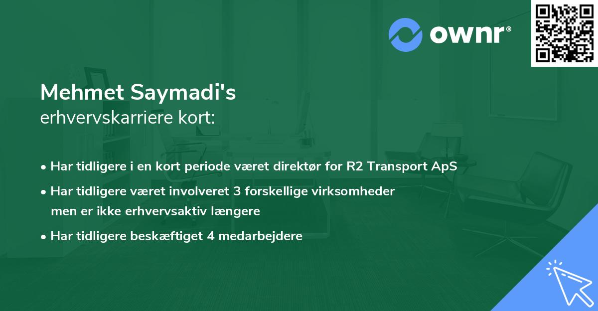 Mehmet Saymadi's erhvervskarriere kort