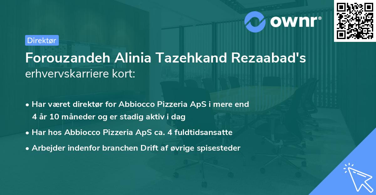 Forouzandeh Alinia Tazehkand Rezaabad's erhvervskarriere kort