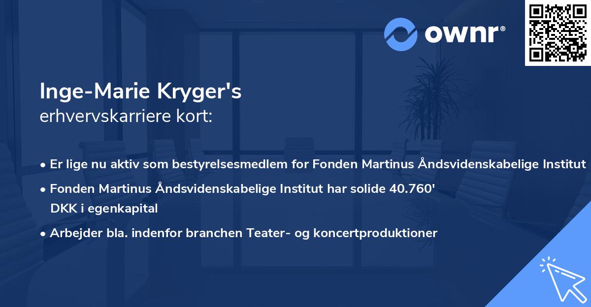 Inge-Marie Kryger's erhvervskarriere kort