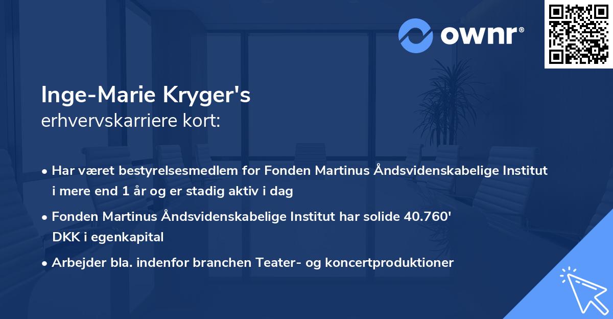 Inge-Marie Kryger's erhvervskarriere kort