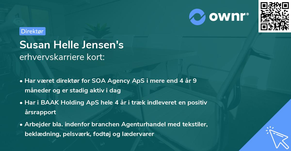 Susan Helle Jensen's erhvervskarriere kort