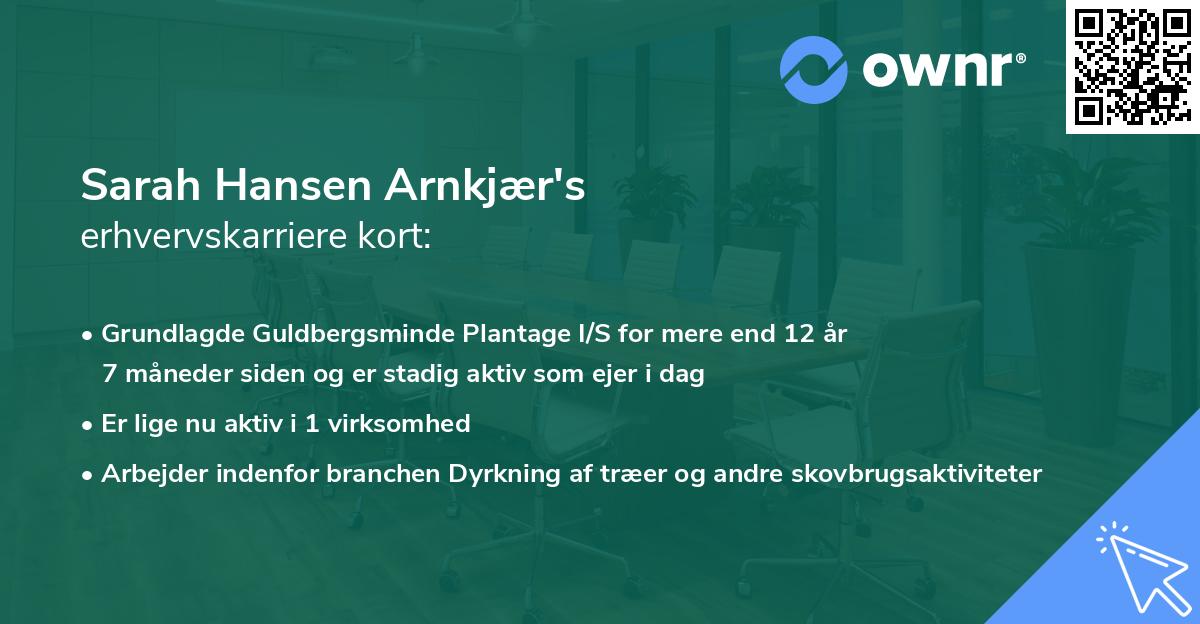 Sarah Hansen Arnkjær's erhvervskarriere kort